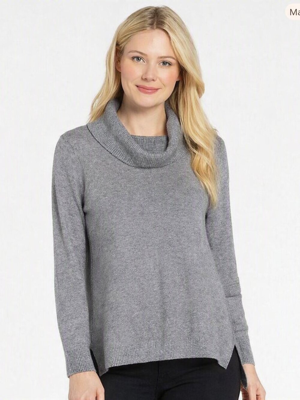 Tommy Bahama Gray Cowl Neck Sweater S/P | Wool Blend | Sharkbite Hem | Cozy Chic